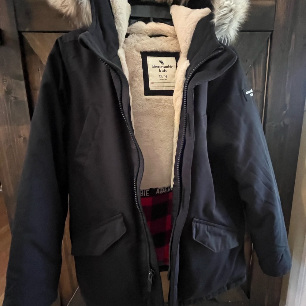Abercrombie Kids Black Puffer Jacket with Fur Hood